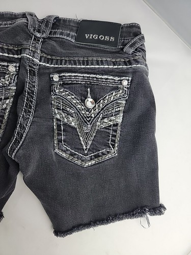 Pantalones Cortos de Jean Vigoss Juniors 1 Gris Bolsillos con Solapa Corte Estrás Western - Imagen 4 de 14