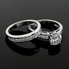 2Ct White Round Cut CZ Engagement Wedding Ring Set In Solid 925 Sterling Silver