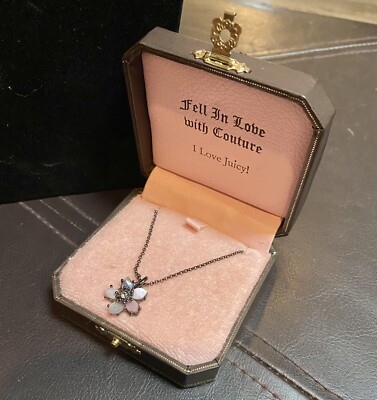 Juicy Couture Midnight Garden RARE  Flower Necklace Black Chain Original Box