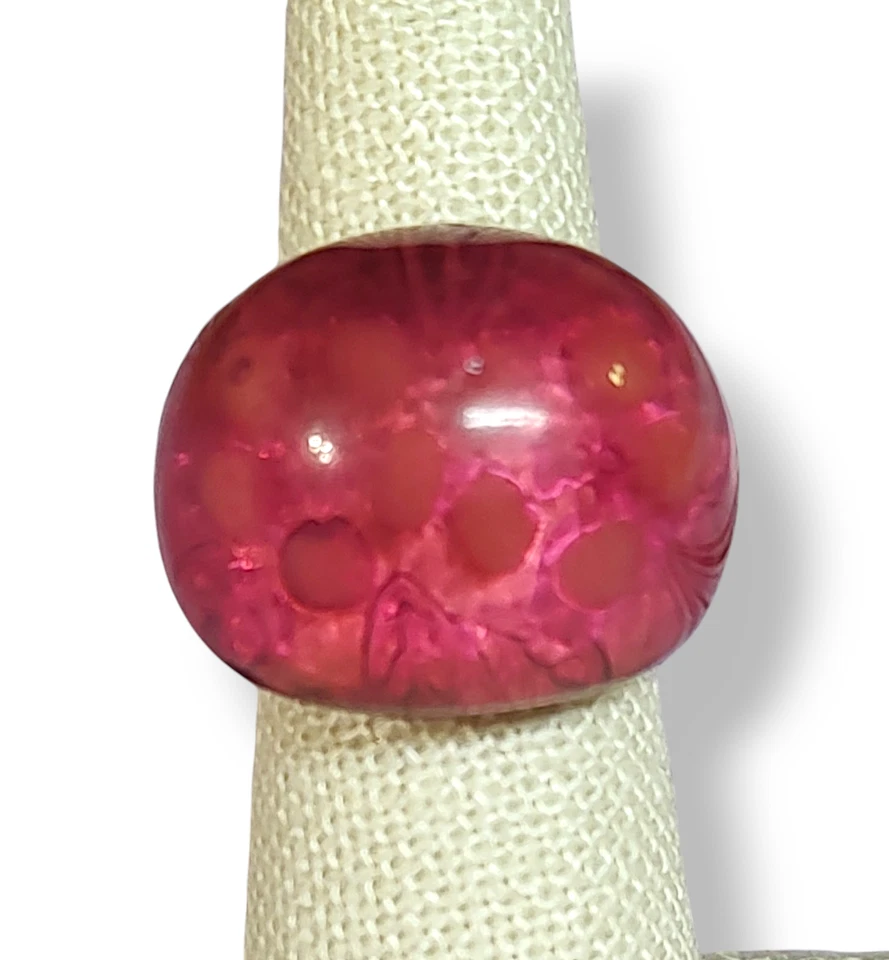 Anillo Cúpula Flores Rosa Lucita Estilo Vintage Resina Talla 6 Retro Foto 3 de 4