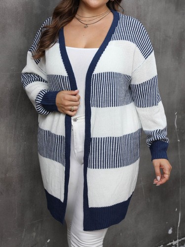 Plus Size Open Front Long Sleeve Cardigan - 第 3/5 張圖片