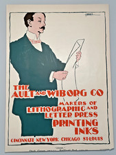 VINTAGE AULT & WIBORG PRINTING INKS ADVERT - MAN IN GREEN SUIT, RED TIE FP78