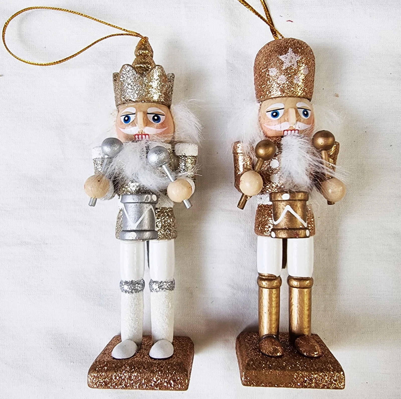 Wooden Nutcracker Dolls Drumming Silver & Gold Color Handcraft Figurine