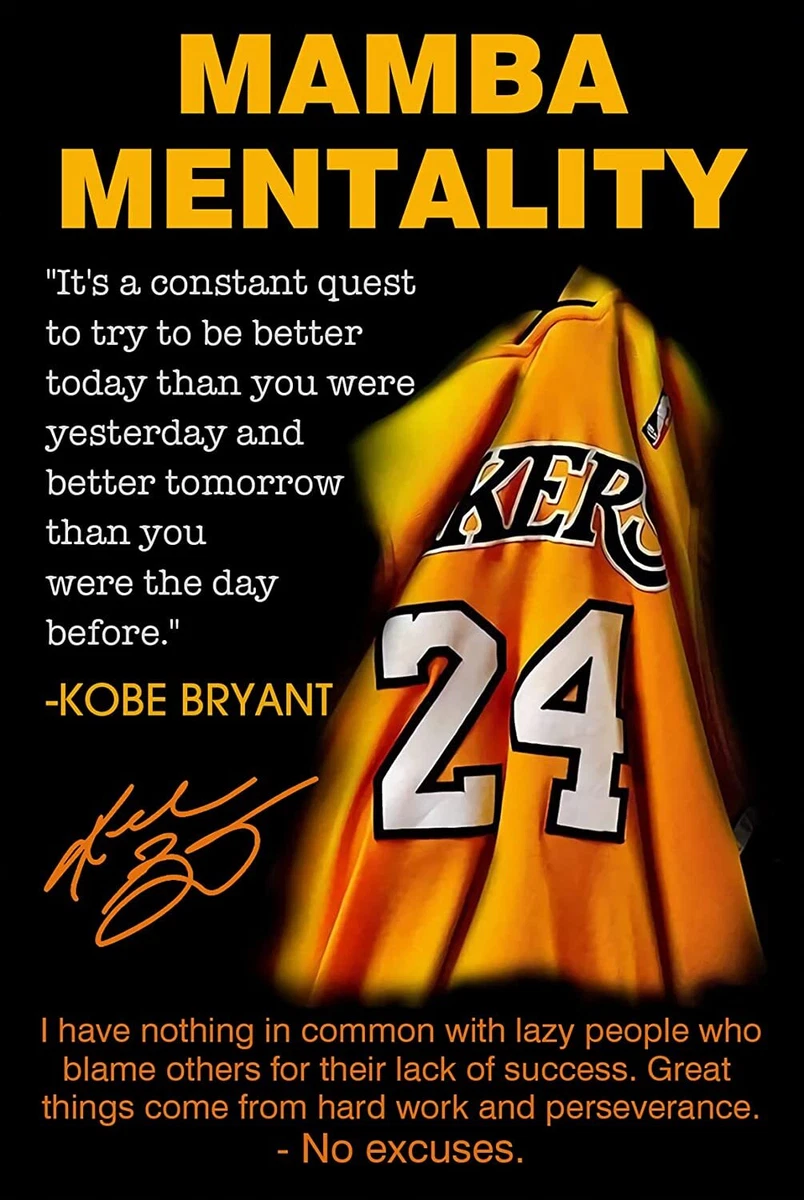 Kobe Bryant Inspirational Quotes Poster Black Mamba Mentality Wall Art Decor Kob