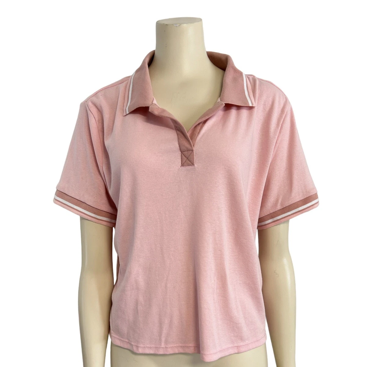 No Boundaries NOBO Pink Polo Shirt Womens Large Cropped NEW