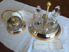 SET DA TAVOLA “CELLINI”: OLIO – ACETO – SALE – PEPE – FORMAGGERA  [PLACCATO ORO]