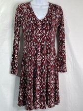 Karen Kane Women’s Sz S Multicolor Stretch V-neck Long Sleeve Fit & Flare Dress