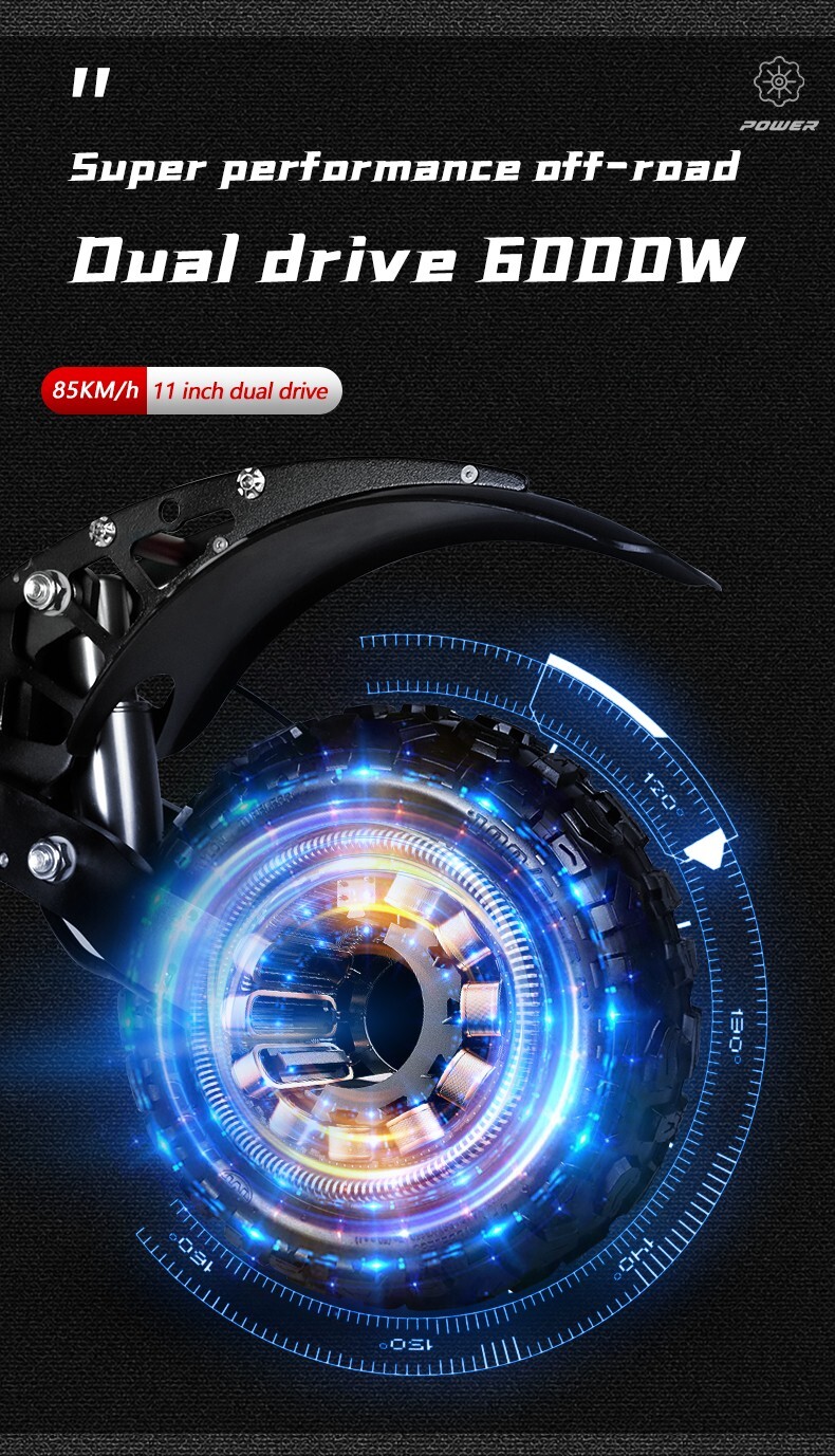 BOYUEDA S3-11 Electric Scooter 6000W 60V38Ah Adults E-Scooter 85KM/H Off-Road US