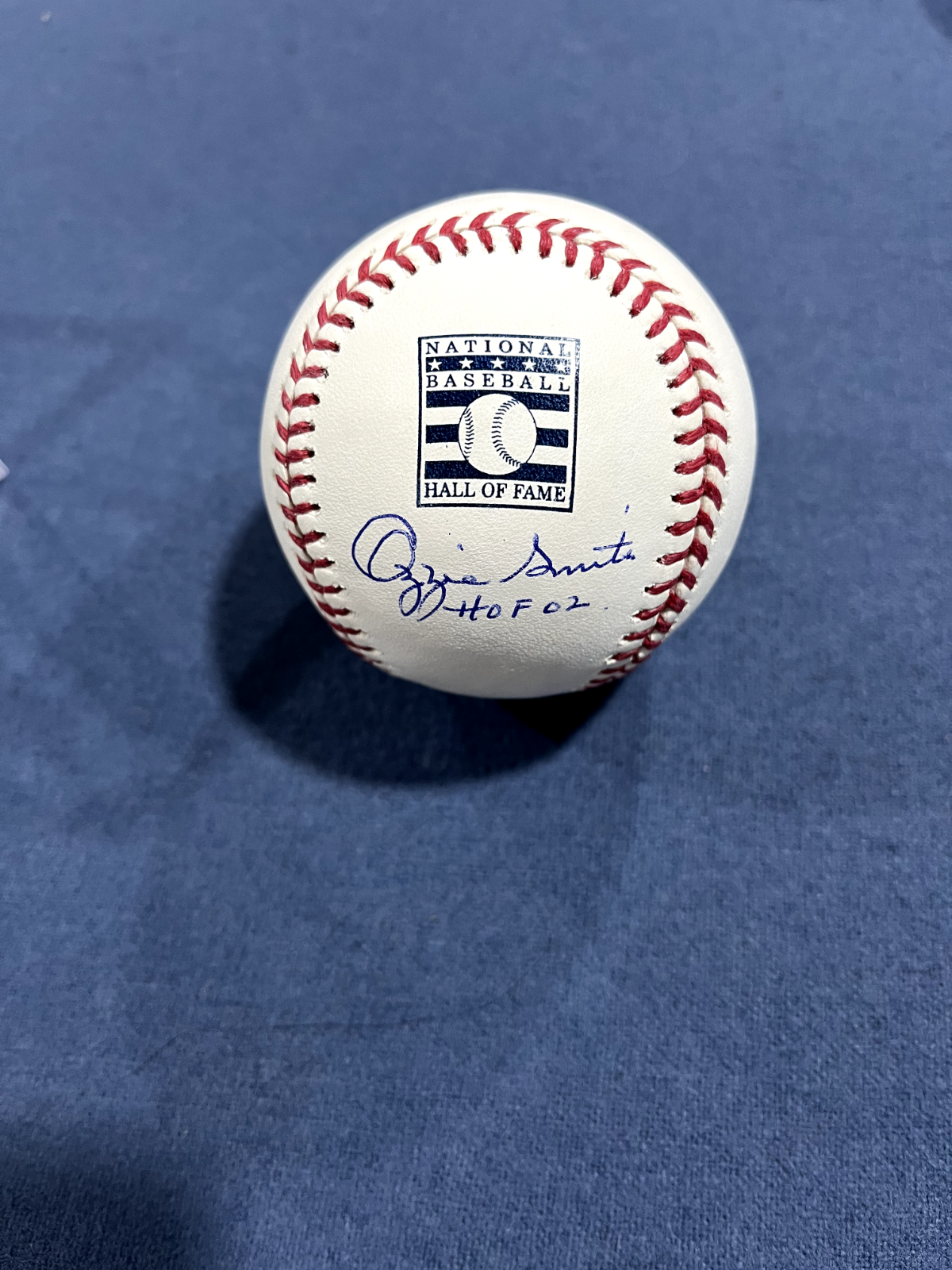 Ozzie Smith Autographed Signed St. Louis Cardinals HOF Logo baseball w/ HOF 02 Inscription ** MLB ** Cardinals 