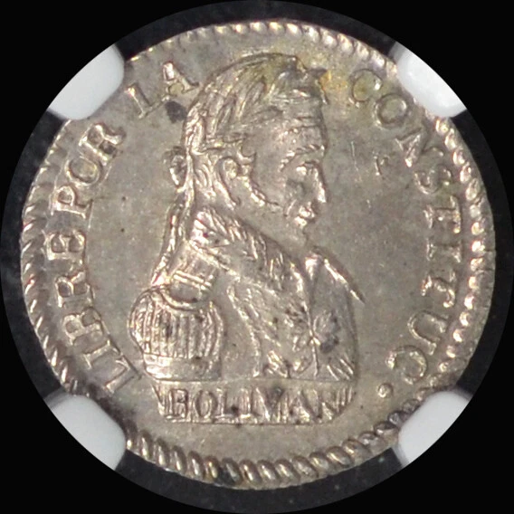NGC MS64 1830 PTS JL Bolivia Silver 1/2 Sol 6 Point Stars 1 YEAR TYPE KM# 93.2a - Image 3 of 4