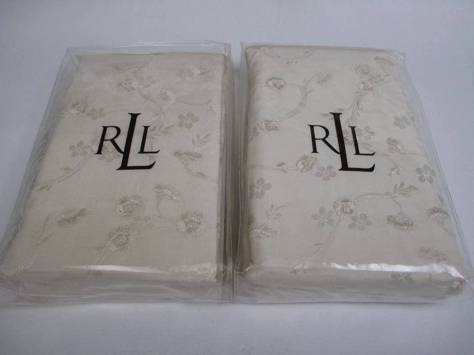 Ralph Lauren WHITEHALL JACQUARD Cream SILK Embroidered Euro Shams Pair - Image 3 of 4