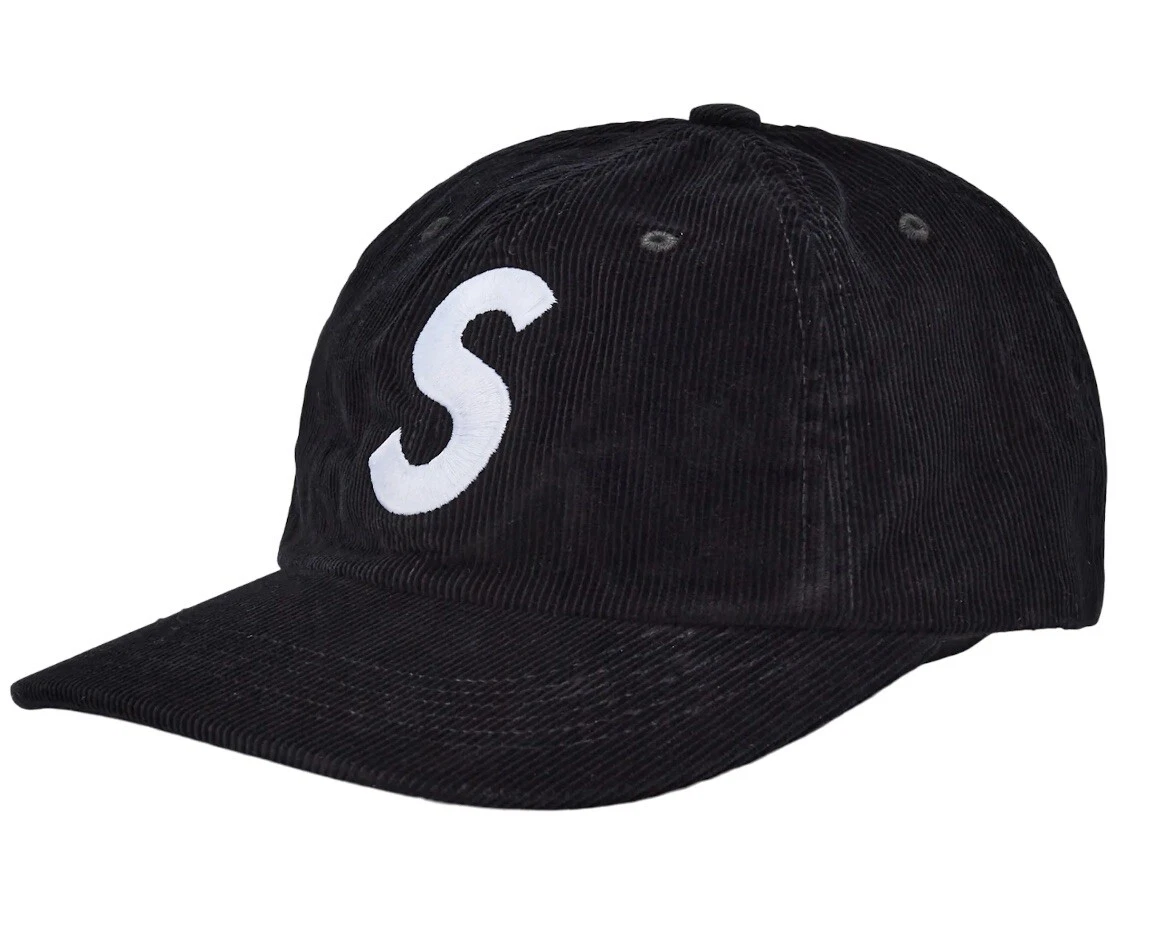 ? Casquette SS21 Supreme Fine Wale velours côtelé logo S 6 panneaux noir   NEUF