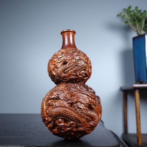 Antigua estatua china de madera de boj tallado dragón calabaza de madera decoración del hogar arte - Imagen 2 de 9