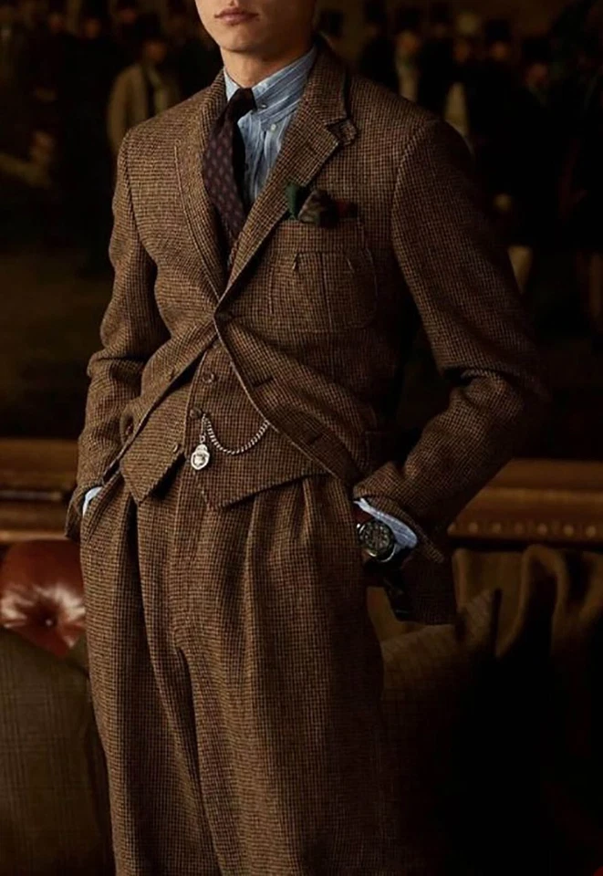 Ternos masculinos espinha de peixe casamento noivo jantar tweed formal smoking mistura de lã - Imagem 2 de 4