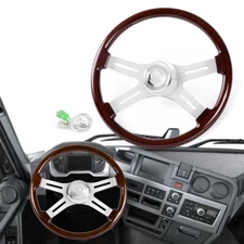 18" 4 Spoke Wood Steering Wheel Chrome for Freightliner Kenworth Peterbilt Volvo