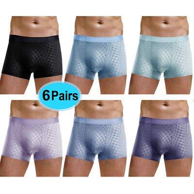 6er Pack Herren Unterwäsche Boxershorts Ice Silk Cool Sommer Trunks Größe L-4XL