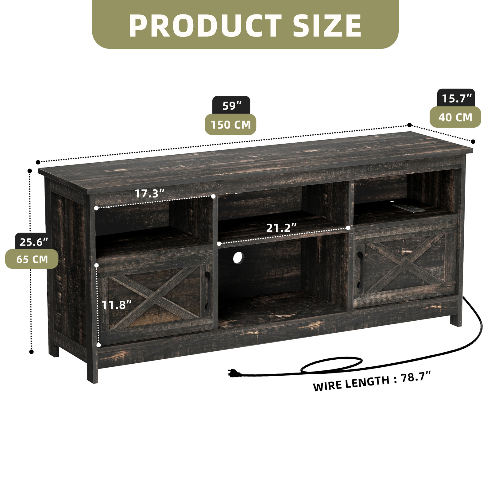 Farmhouse TV Stand Console for 32 to 65 inch Open Shelves with Power Outlets