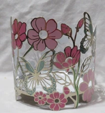 Bath & Body Works Candle Holder 3-Wick BUTTERFLIES IN THE GARDEN silver on white