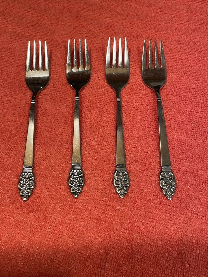 "4 tenedores de ensalada de acero inoxidable Oneidacraft NORDIC CROWN 6 1/4""" Foto 2 de 4