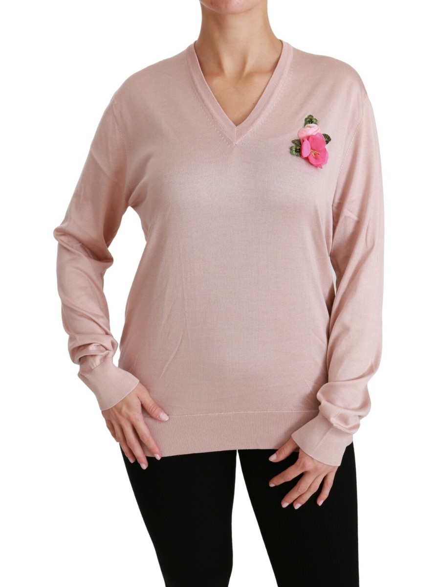 【専用】ドルガバ ピンクベージュ 36 DOLCE & GABBANA Sweater Silk Pink Floral Embellished