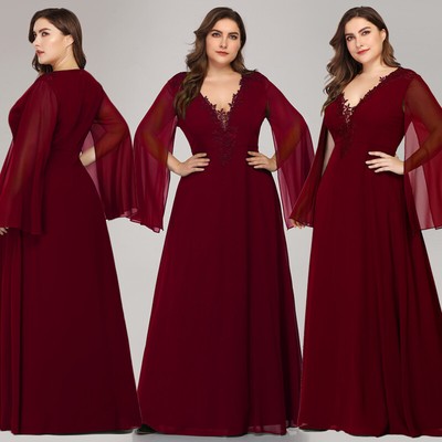 plus size burgundy dress with sleeves