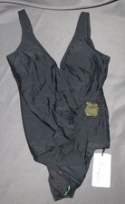 NWT AquaVita Multi-Color Black Solid V Neck One Piece Bathing Swim Suit Sz 16