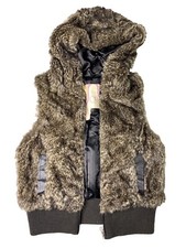 Op Womens Sleeveless Faux Fur Faux Leather Vest With Hood Medium M 7/9 As Is