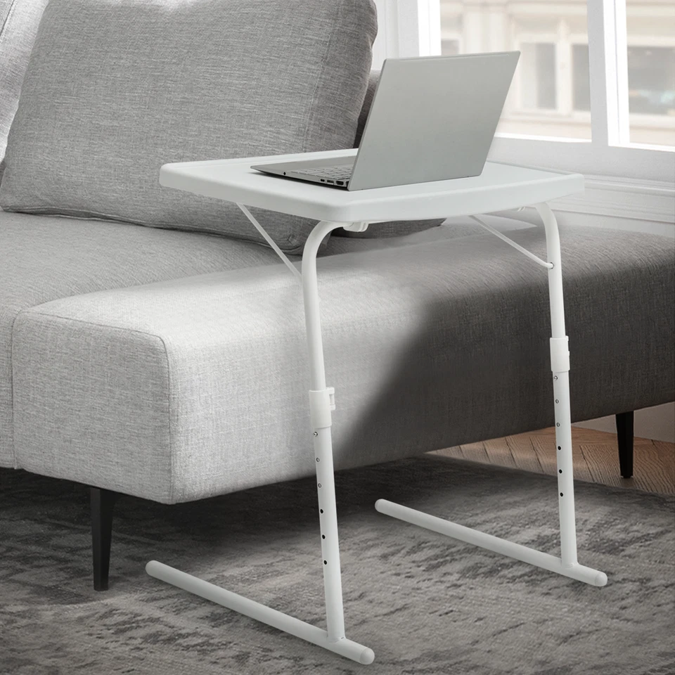 White Folding TV Tray Portable Sofa Bed Side Table Adjustable Height Laptop Desk - Image 4 of 4