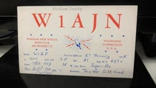 amateur ham radio QSL postcard W1AJN W1YWU Bill 1955 Willimantic Connecticut