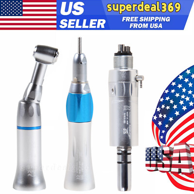 Dental Slow Low Speed Handpiece Contra Angle Straight Air Motor 4 Hole Kit ty