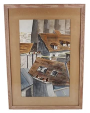Architectural Roof Top Mid Century Watercolor Signed H.C Davis 54