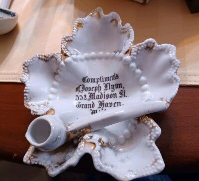 Vtg German Raucherbund Ashtray 18.1.1925 B-002 Tobacco Leaf Pipe Gold Gilt Gift