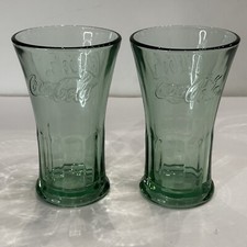 Vintage Libbey Green Glasses Coca Cola Coke Flared Tumblers Heavy 16 oz Set of 2