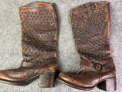 Frye Two-Tone Black and Brown Leather Mid-Calf Boots Frye Brown Leather Mid-Calf Campus Boots Buckle Zip Round  main image 2