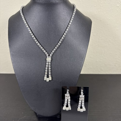 #ad VTG SIGNED KRAMER OF NY RHINESTONE NECKLACE Screw EARRINGS $31.87