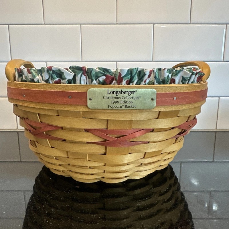 Longaberger Basket Christmas Collection Edition 1999 Popcorn w/ Fabric & Plastic