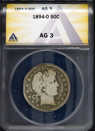 1894-O 50c Silver Barber Half-dollar AG 3 ANACS # 7880497 + Bonus