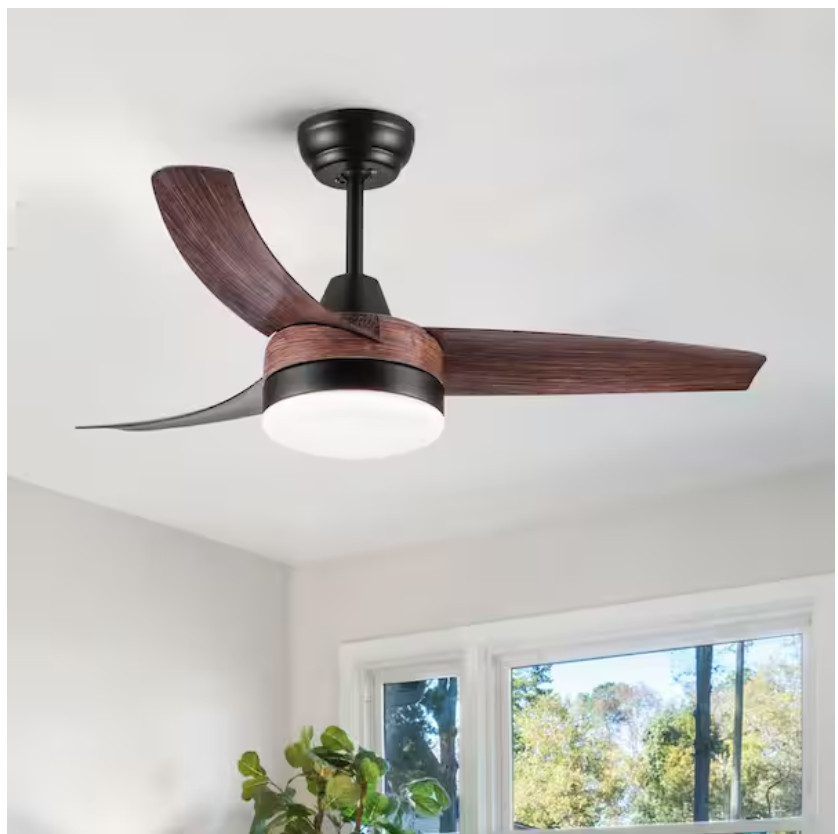 YUHAO Modern 42 in. Indoor Brown Woodgrain Ceiling Fan w/Integrated LED & Remote