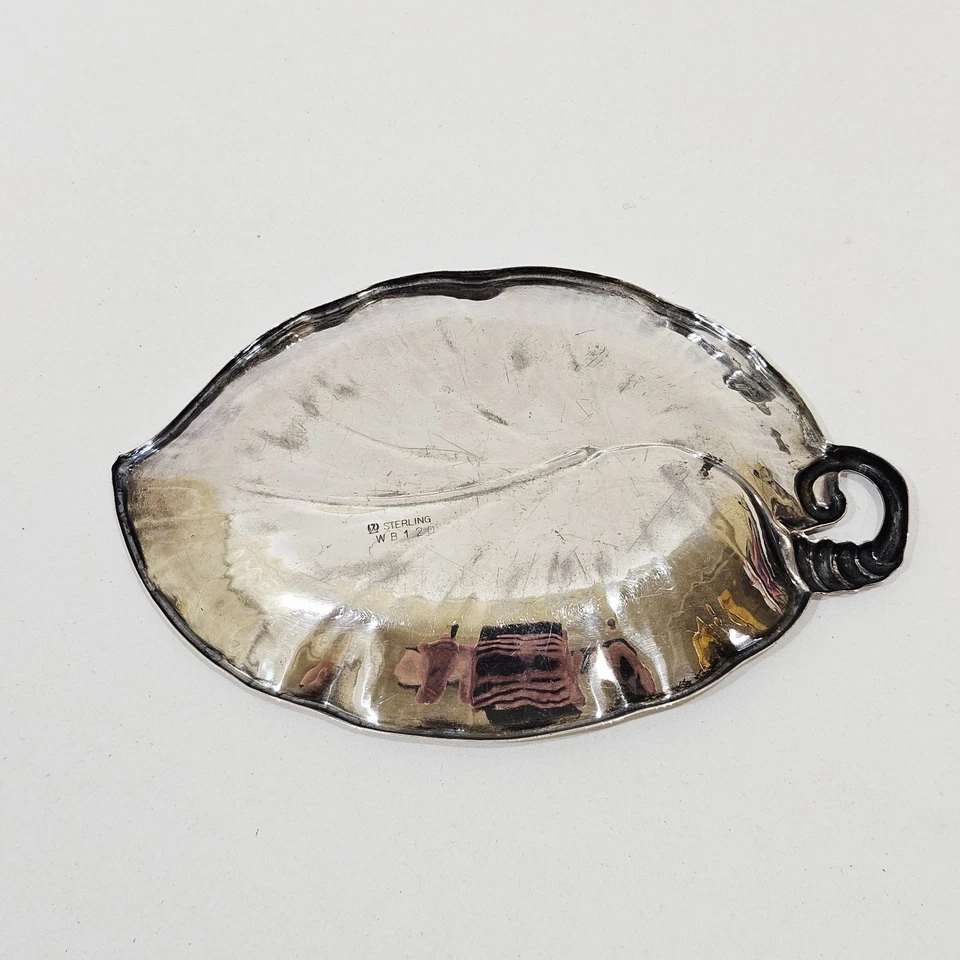 WB 120 Sterling Silver 6" Leaf Dish Meriden Britannia 925 Vine Curled Lily Pad - Image 4 of 4