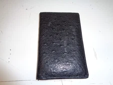 VINTAGE POCKET DAY-TIMER & PEN HOLDER FOLDER Ostrich CALF BLACK LEATHER