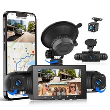 360 4 Channel Dash Cam Front and Rear Inside,3 Inch Dash Camera for Cars Buil...