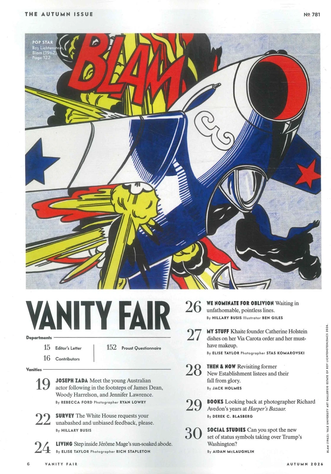 UK Vanity Fair Florence Pugh, Sam Altman, Larry Ellison Autumn 2026 cover with yellow headline and purple text.