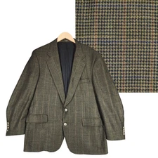 Vtg Nordstrom Sport Coat 44R Men Green Houndstooth 2 Button Academia Preppy USA