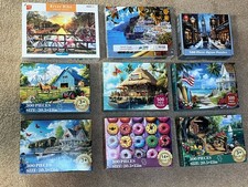 ALL COMPLETE Lot of 9 Jigsaw Puzzles 300 500 Pc LETTERS ON THE BACK