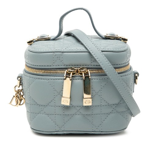 Dior Lady Dior Micro Cannage Leather 2Way Shoulder Bag Women Blue One Size
