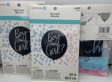 3 Baby Gender Reveal Black Boy or Girl Balloon w/ Pink  Blue Confetti XL 24"
