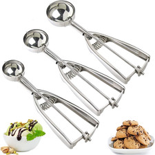 Ice Cream Scoop, 3Pcs Cookie Scoop Set, 18/8 Stainless Steel Cookie Dough Scoop,