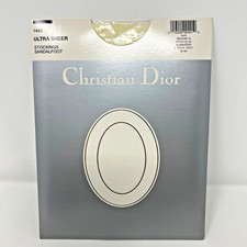 VTG Christian Dior 1443 Ultra Sheer Stockings Sandalfoot Alabaster M 10 NOS