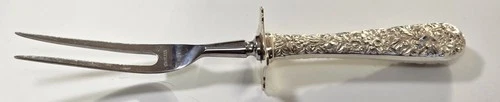 Antique S. Kirk & Son REPOUSSE Sterling Handled Carving Fork 9"