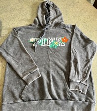 PINK Victoria's Secret Women Pullover Hoodie Medium Gray Logo Graphic